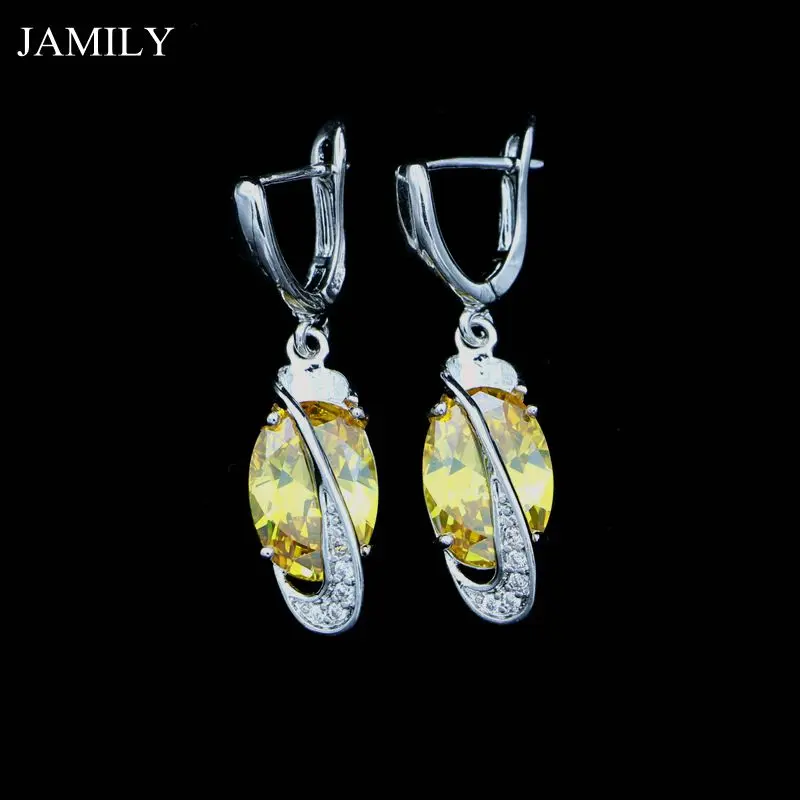 JAMILY Элегантные 925 пробы серебряные серьги Золотой Желтый кубический цирконий камень свадебные Висячие ювелирные изделия Очаровательное украшение для женщин