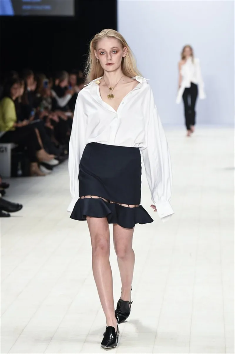AEL Summer White Shirt and Black Hollow Skirt 2018 Fashion Women's Clothing Two Piece Set Hight Quality |