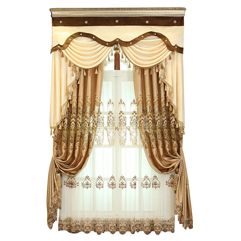 Европейский кантри ветер Карри жаккард Вышивка затенение шторы для гостиной