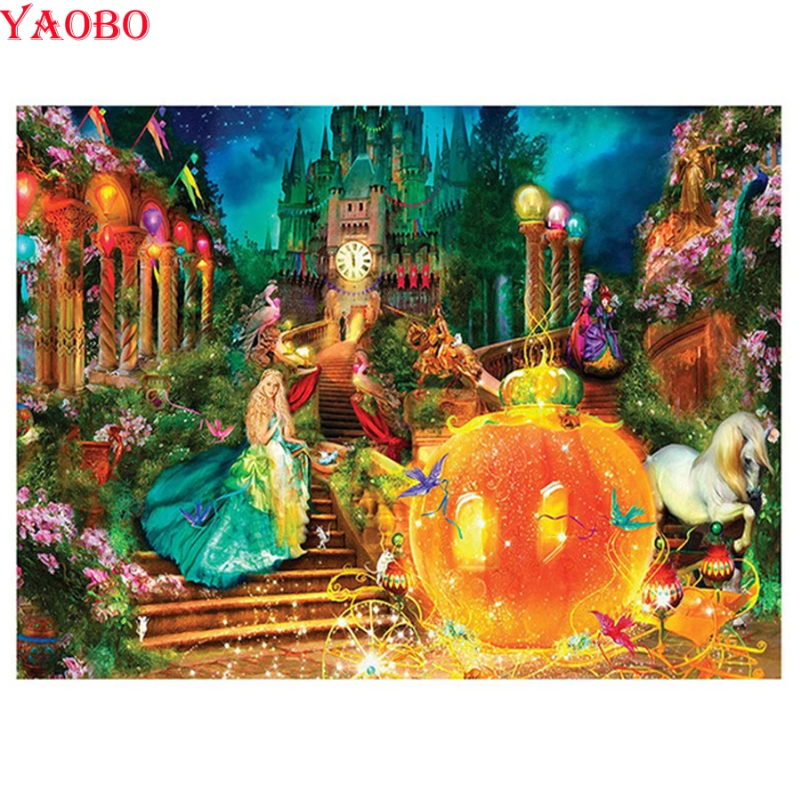 

Full Drill Square 5d Diy Diamond Painting Pumpkin Diamond Painting Cartoon Princess Castle 3d Diamond Embroidery Home Decor Gift
