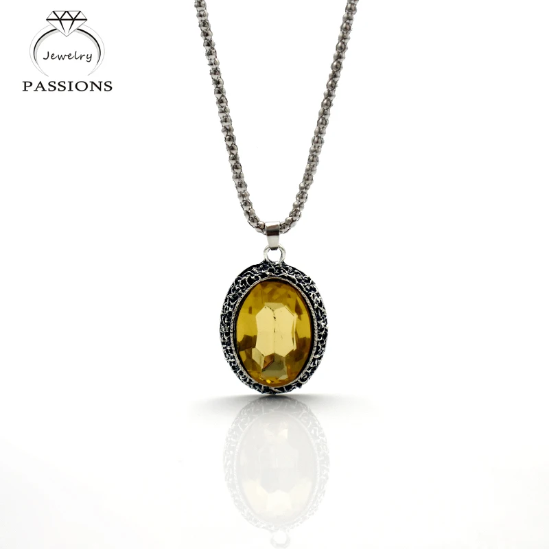 Женское винтажное ожерелье с подвеской Длинное украшение цветным кристаллом