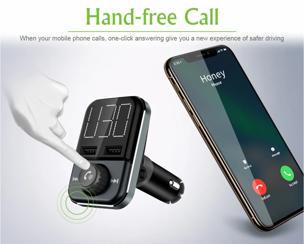 Fm-передатчик, Bluetooth, автомобильный трансмиссор, Handsfree, TF модулятор, трансмиттер, радио, MP3, двойной USB, автомобильное зарядное устройство