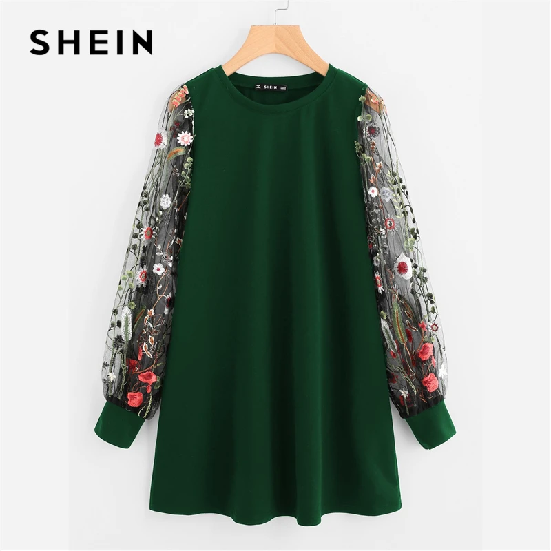 SHEIN Нарядное Платье С Прозрачными Рукавами, Платье С Цветочным Принтом, Платье С Длинными Рукавами