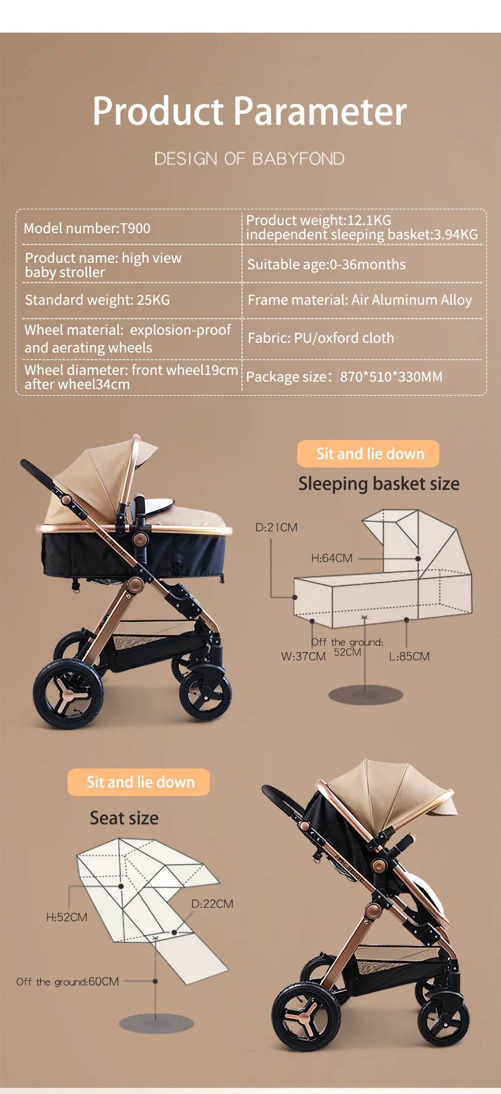 Babyfond 3 в 1 детская коляска PU водонепроницаемый материал многоцветный светильник Роскошная портативная детская коляска с корзиной и автокреслом