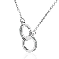 new fashion 925 sterling silver double circle shiny cz zirconia ladies necklaces pendants for women wedding gift jewelry