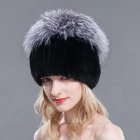 ENJOYFUR зимние шапки из меха кролика рекс для женщин Шапки Топ вязаный с лисьим мехом новые Брендовые повседневные Шапки хорошего качества - Цвет: 033