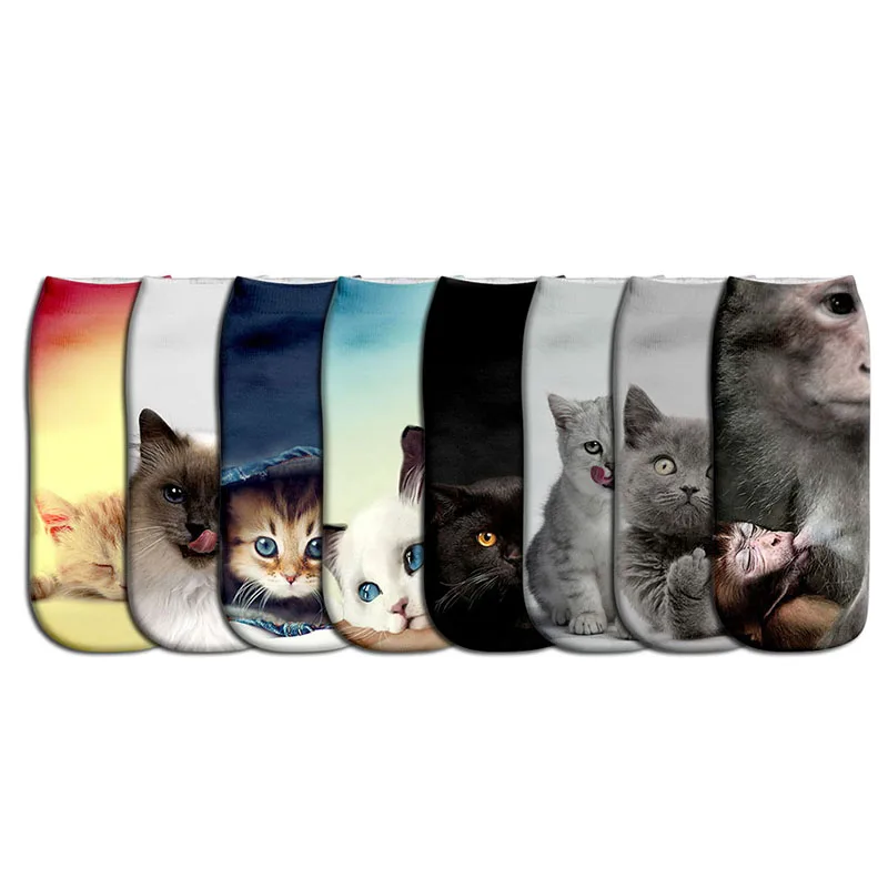 

1Pair Women Sport Socks 3D Print Cat Unisex Low Cut Ankle Socks Sports Cycling Sock
