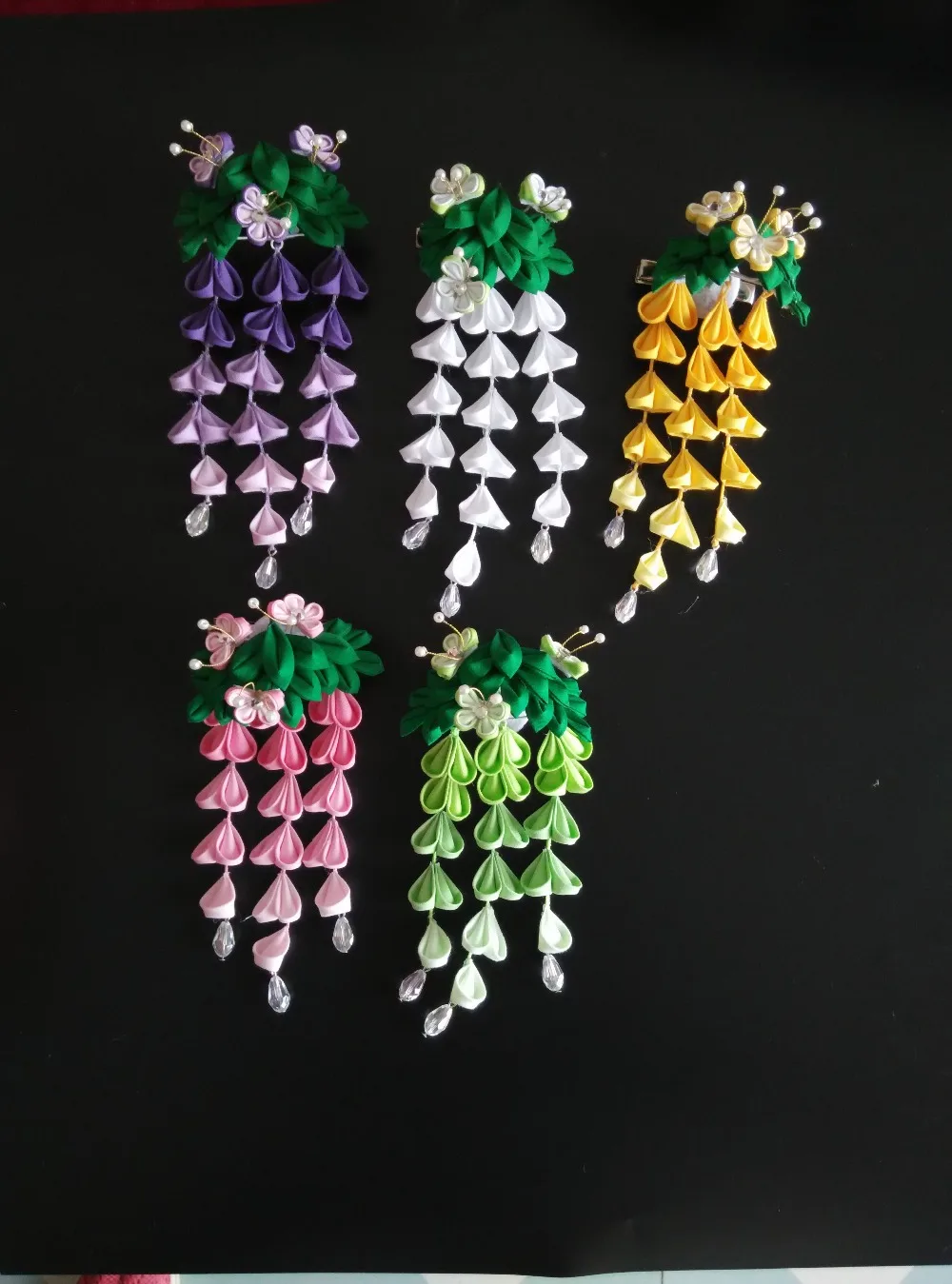 LALAVARA невесты wisteria кимоно Kanzashi заколки для волос фиолетовые желтые, розовые, белые зеленые цветы аксессуары для волос
