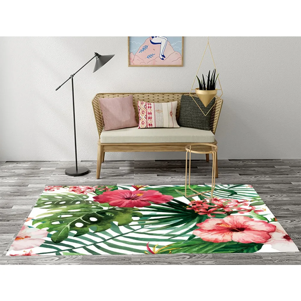 Тропические листья Акварельные Цветы натуральный домашний напольный коврик для