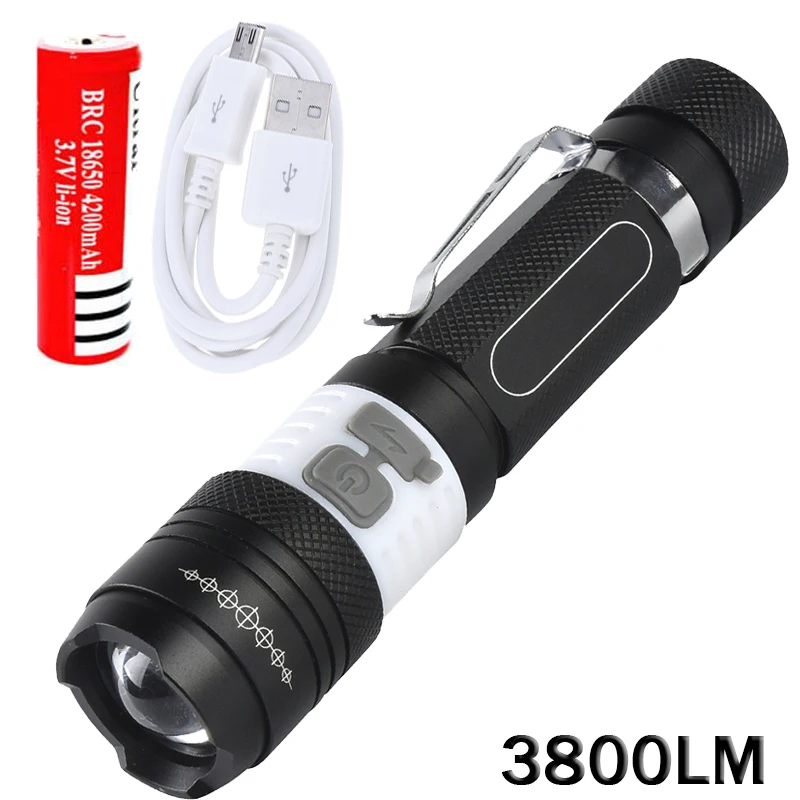 УДАРА usb светодиодный фонарик 18650 Увеличить факел Водонепроницаемый фонари xm l T6