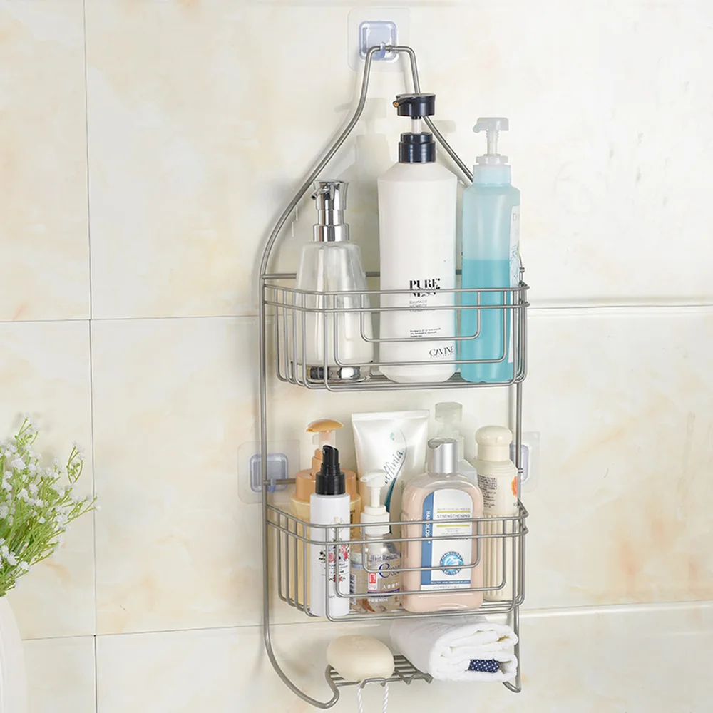 Полки для ванной не перфорированные 2 слоя стеллаж хранения присоска настенный