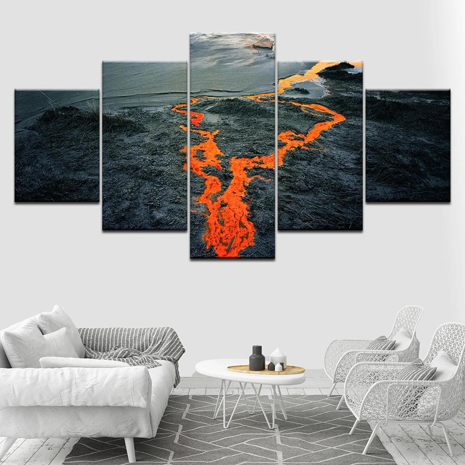 Картина на холсте современные настенные картины 5 панелей Вулкан модульный