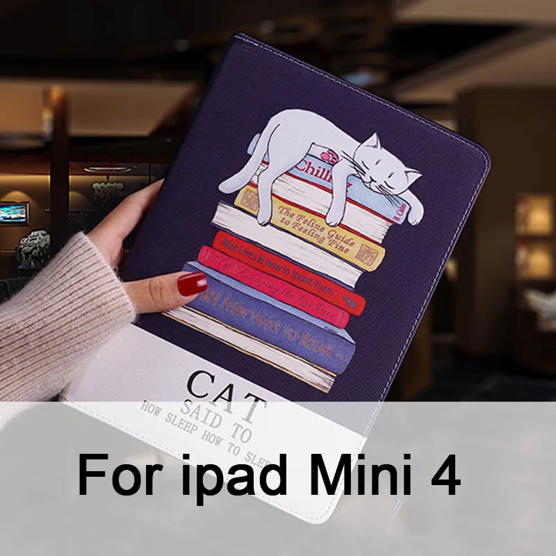 Mini 4 Защитный чехол для планшета для Ipad Mini 1 2 3 откидной смарт-чехол-подставка из искусственной кожи с милым рисунком кота для iPad mini 4 - Цвет: Mini 4