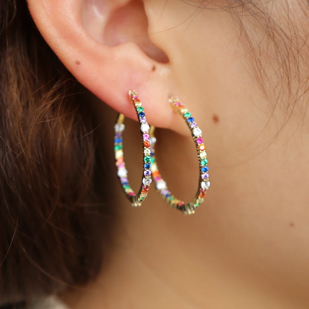 cz hoop rainbow gold filled fashion women lady jewelry earring 2019 new | Украшения и аксессуары