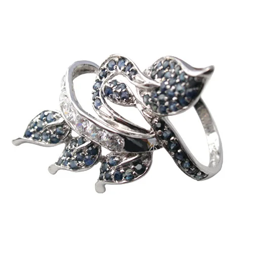 Qi Xuan_Fashion Jewelry_Dark Blue Stone Luxury Leavies Rings_S925 Solid Silver Fashion rings_производитель прямая