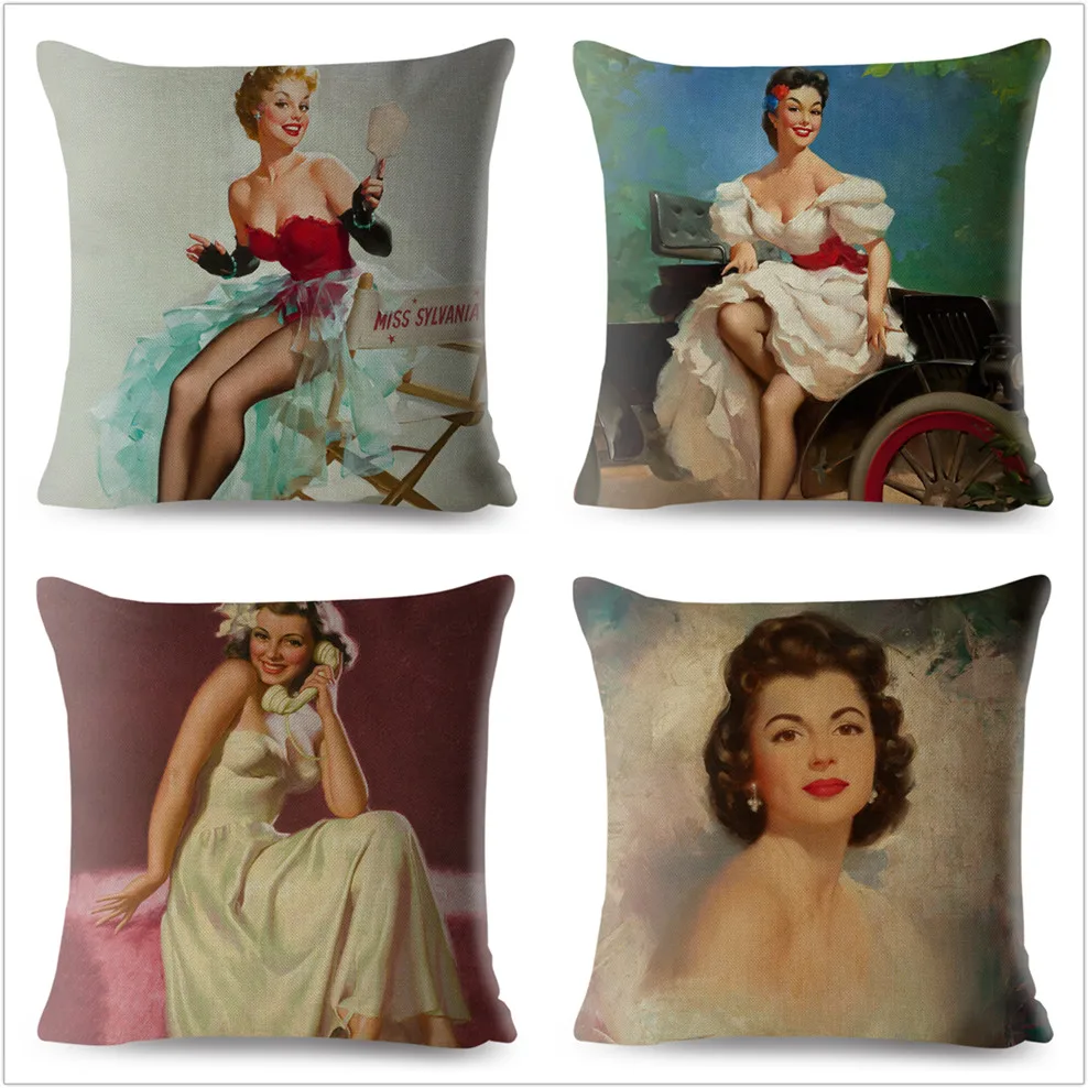 Европейский Винтаж Соблазнительная девушка Для женщин чехол для подушки с