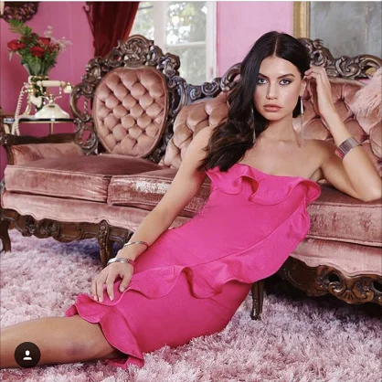 Новое высококачественное черное розовое платье без бретелек с оборками из