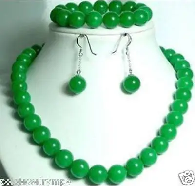 Набор ювелирных изделий 10 мм зеленый натуральный камень бисер ожерелье браслет
