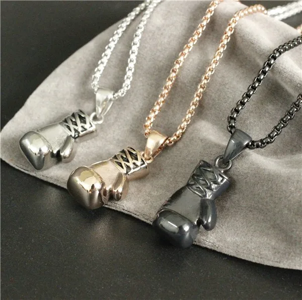 Розовое золото/черный/модные покрытые модные мини боксерские перчатки ожерелье