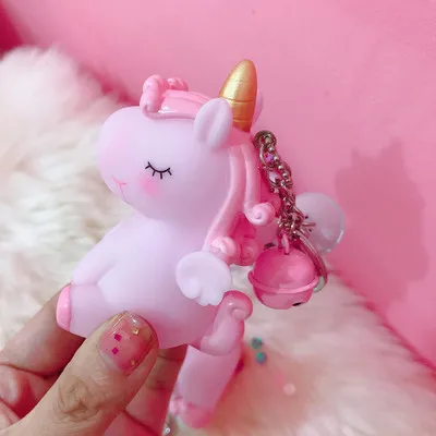 pink 1 шт. аниме Розовый Единорог куклы брелоки для женщин Девушка ювелирные изделия мультфильм автомобиль колокольчик брелок подарок на день рождения K28 - Цвет: pink