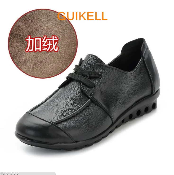 Add wool black Guikell Осень Зима Обувь Для женщин Цветочный мягкие туфли на плоской подошве обувь с мягкой подошвой повседневные сандалии народная Стиль Для женщин Пояса из натуральной кожи Обувь - Цвет: Add wool black