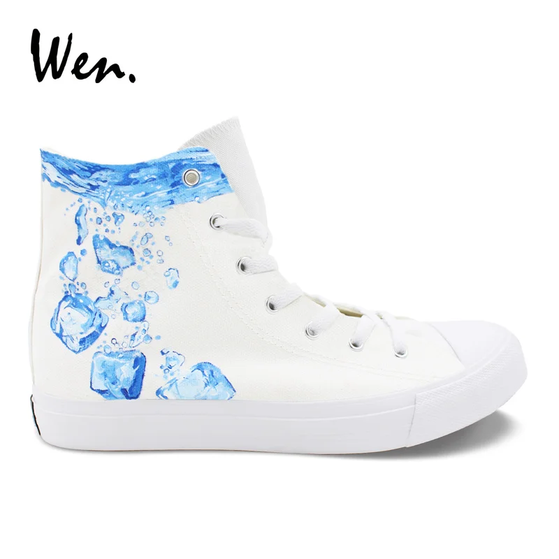 

Wen White Shoes Design Ice Cube Hand Painted Shoes Top High Sneakers Men Women Plimsolls Canvas Espadrilles Flat Zapatillas
