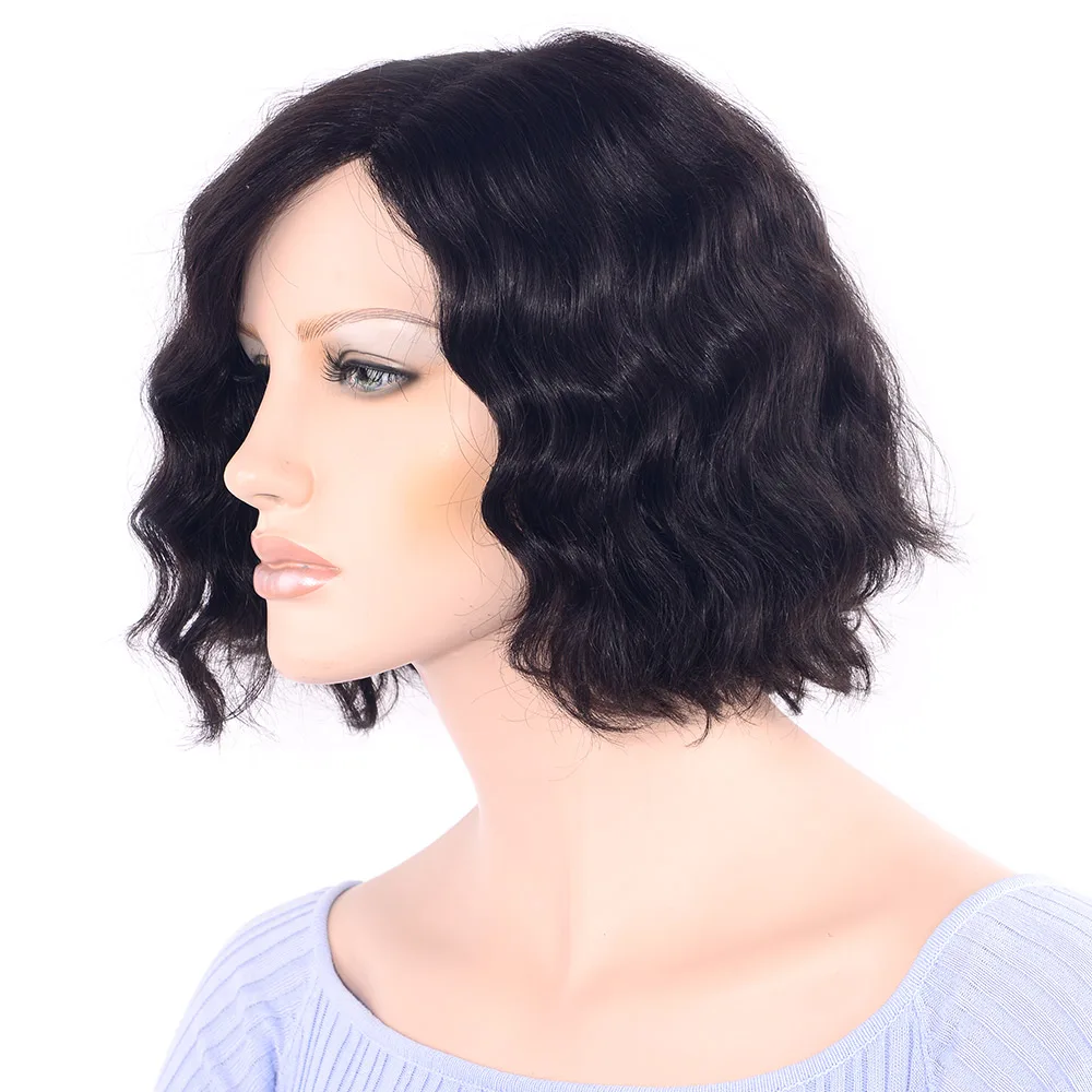 LADYSTAR кружевная часть ручной работы натуральный цвет Remy человеческие волосы короткие Bobo кудрявые парики не линять не запутывать не могут быть окрашены и отбелены