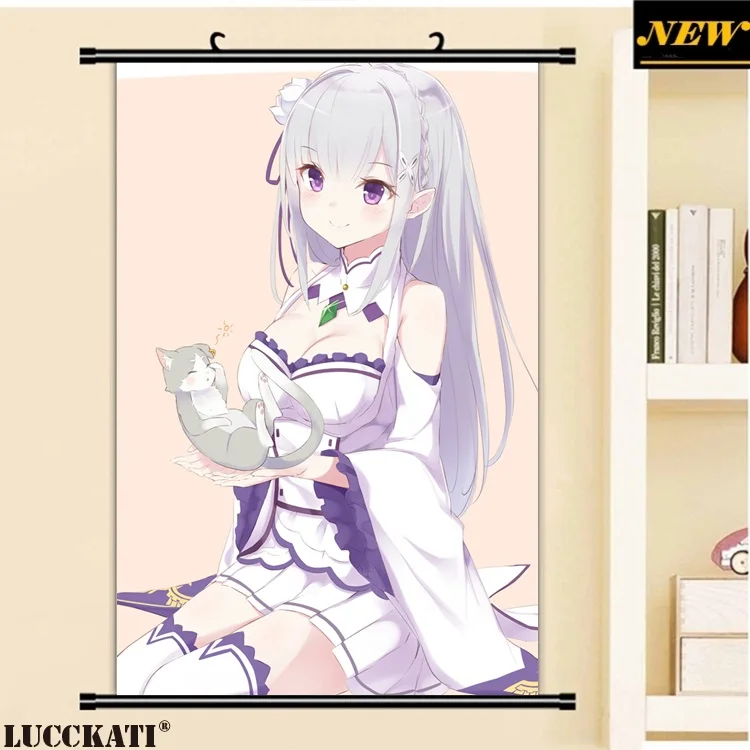 Re: Zero Kara Hajimeru Isekai Seikatsu Rezero emilia pack loli мультяшный рисунок картина на стену прокрутка