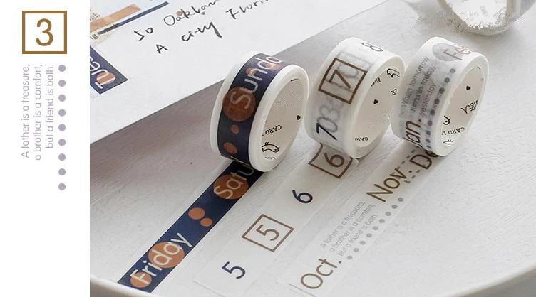 3 шт. чистый цвет 15 мм x 3 м DIY Липкая Бумага васи самоклеящаяся лента номер даты ленты Декор реквизит для альбом для скрапбукинга