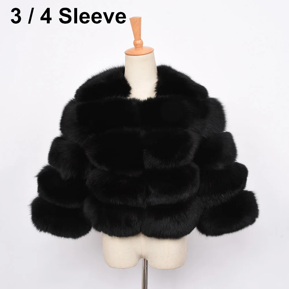 Black Crop Женская Шуба с длинным рукавом из натурального меха, шуба из натурального толстого лисьего меха, зимняя теплая куртка высокого качества Saga, новинка, S1797 - Цвет: Black Crop
