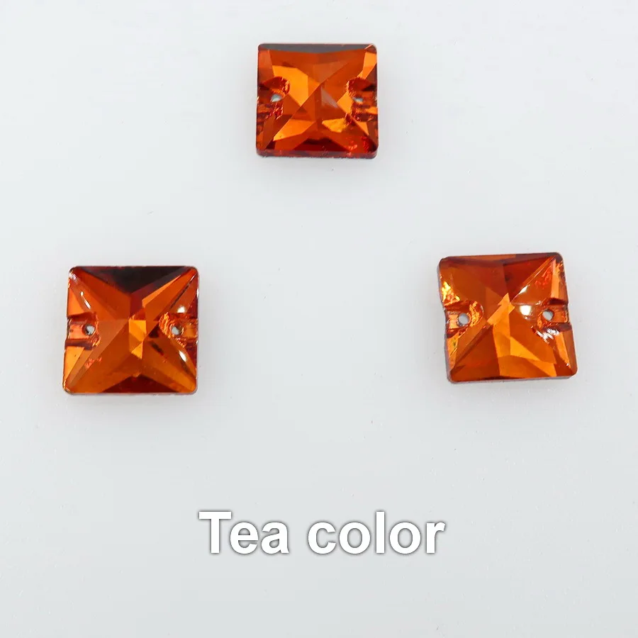 A17 Tea color Квадратная форма, плоская задняя часть, с двумя отверстиями, стеклянный кристалл, 6 размеров, пришитые Стразы, стразы, бисер, свадебная обувь, сумки, сделай сам, отделка - Цвет: A17 Tea color