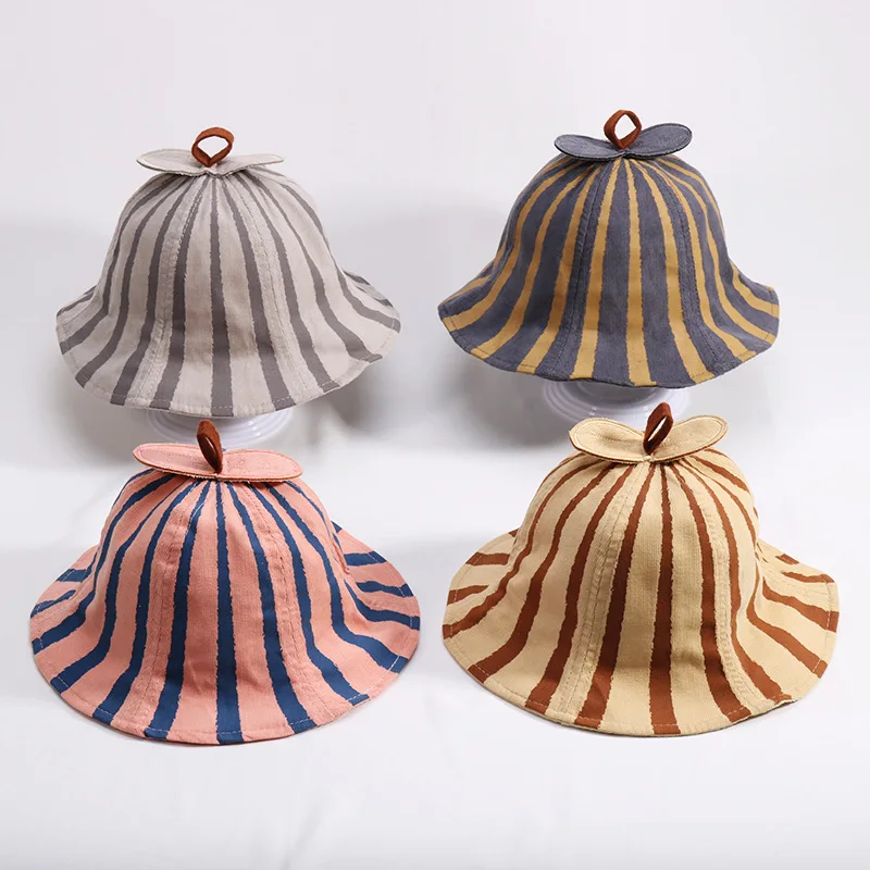 Новая полосатая детская шапка хлопковая Милая Панама с листами на весну и осень