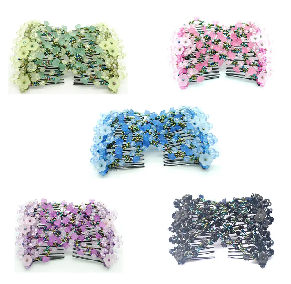 5pcs2 Lovef 5 шт Magic Винтаж Morning Glory бисером Многофункциональный Ez эластичный двойной гребни клипы шпилька аксессуары для волос - Цвет: 5pcs2