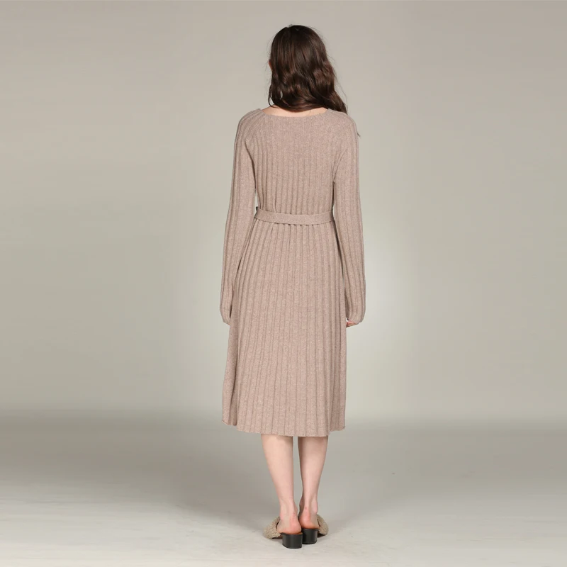 100% кашемировое платье женское модное однотонное платье-свитер с длинными