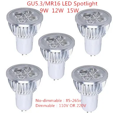 

1pcs Super Bright 9W 12W 15W GU5.3/MR16 LED Bulb Light Lamp 110V 220V Dimmable Spotlights Warm White /Cool White/Pure White
