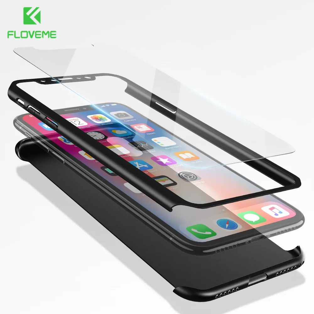 FLOVEME 360 полный защитный чехол для телефона iPhone Xr Xs Max 7 8 Plus ударопрочный Жесткий ПК 6