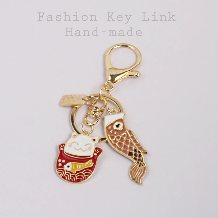 Tranditioal аниме Maneki Neko Lucky Cat Fat Fortune Cat брелок для ключей металлическое кольцо безделушки Автомобильная сумка Подвеска для женщин D279 - Цвет: khaki