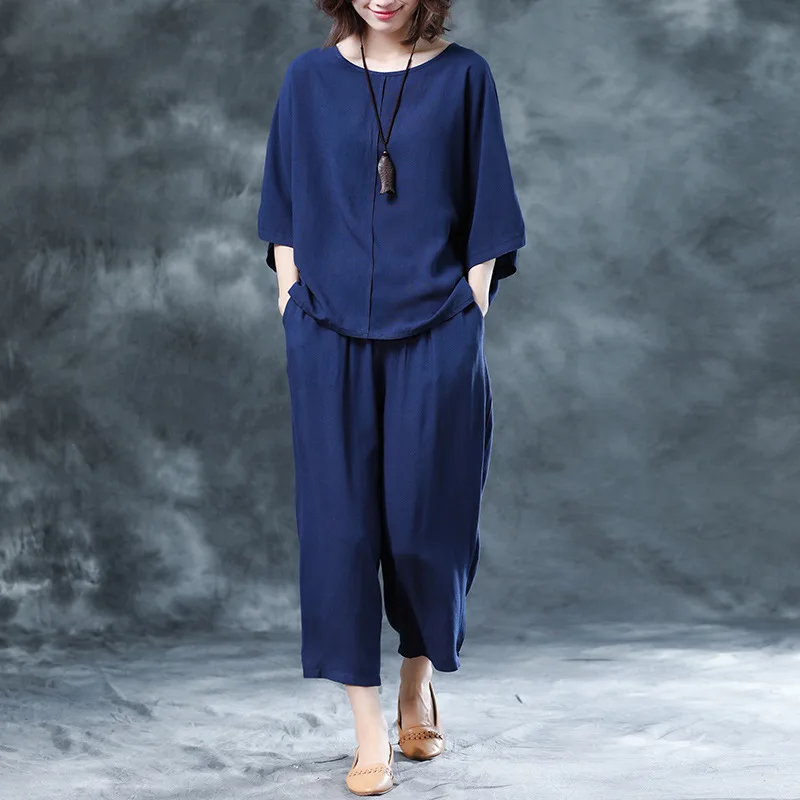 Модный летний комплект из двух предметов женские свободные брюки с широкими