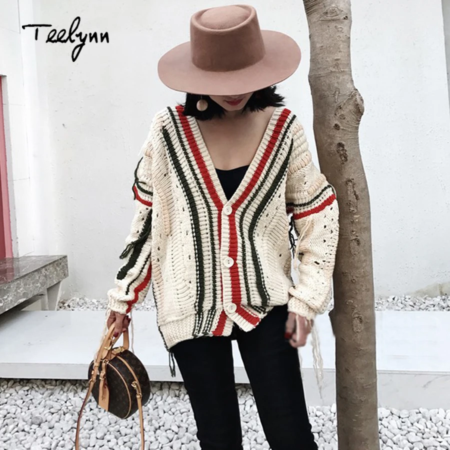 TEELYNN Boho свитер для женщин 2018 зима v-образным вырезом Длинные рукава теплая куртка