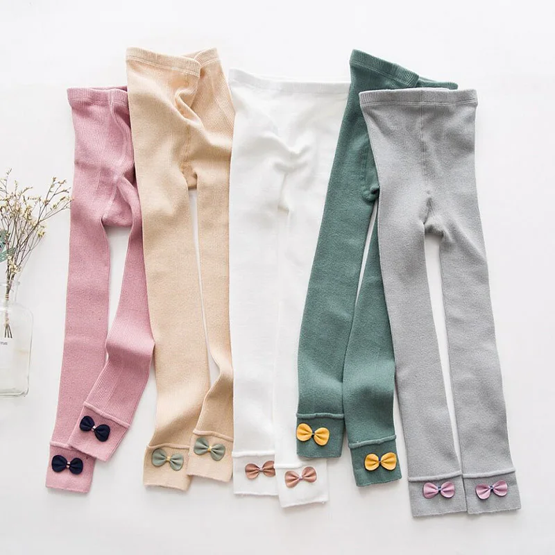 Весна-Осень 2019 детские колготки хлопковые для маленьких девочек с бантом и