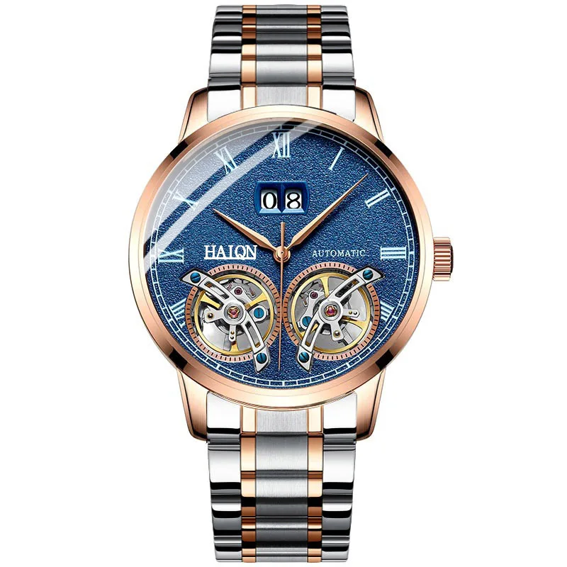 G-Gold Blue Мужские часы Мужские Роскошные водонепроницаемые модные спортивные/Автоматические/Военные/Роскошные/механические/мужские часы HAIQIN - Цвет: G-Gold Blue