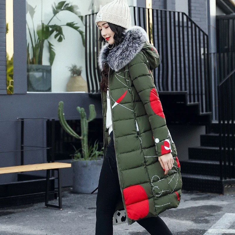 Модная женская пуховая Парка цветная воротник 2018 Новое корейское супер длинное