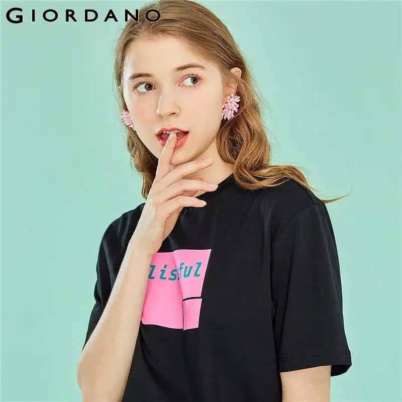 Женская футболка Giordano женская из хлопка и спандекса с принтом женские свободные