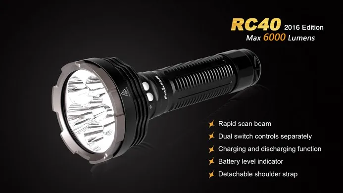 6000 Lumens Ultra-high Output Fenix RC40 Handheld Searchlight / U2 LED Flashlight with 7800 mAh Li-ion Battery