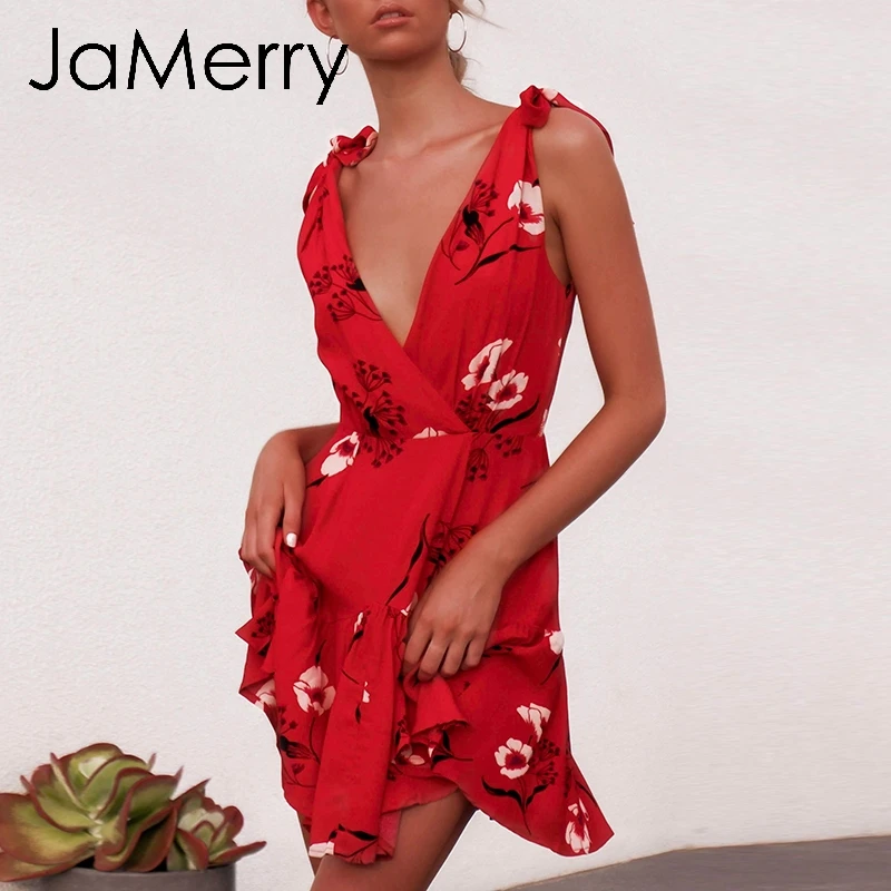 JaMerry Винтаж boho пикантные женские туфли с цветочным принтом короткое платье