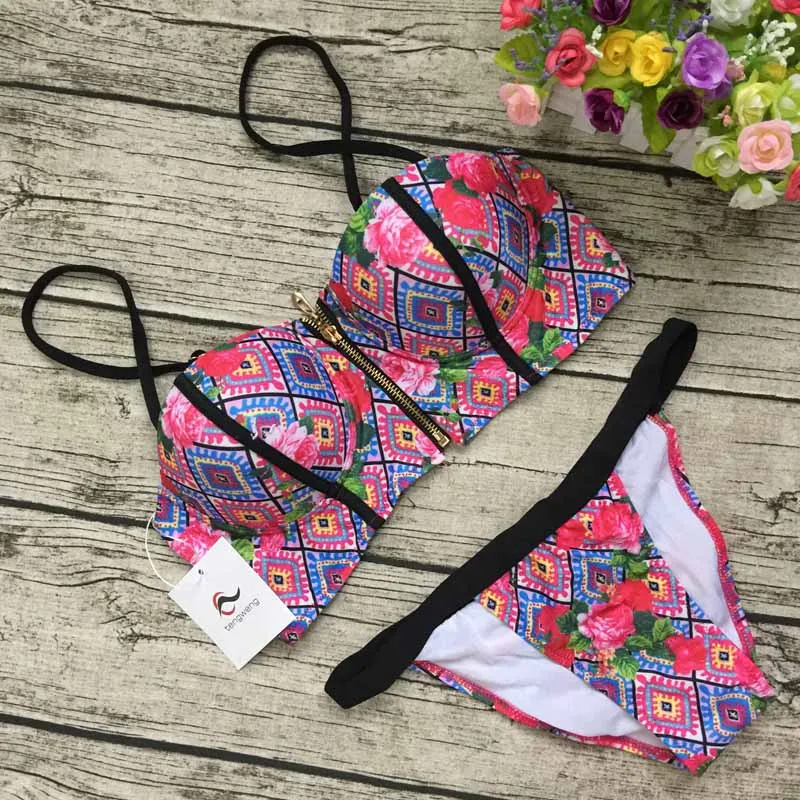 2017 Ретро Купальники для женщин Большие размеры Высокая талия вырез комплект