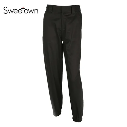 black Sweetown, женские спортивные штаны для бега, уличная одежда, зеленые, Харадзюку, штаны с высокой талией, женские, черные, уличный стиль, Осень-зима, брюки - Цвет: black
