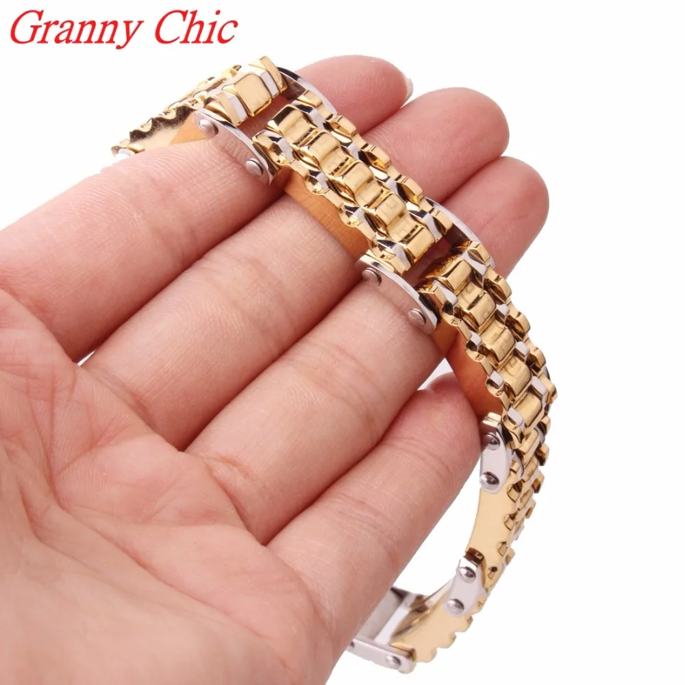 Бабушка Chic Новый Бренд мужская Браслет Золотой цвет Нержавеющей Стали Мужчины