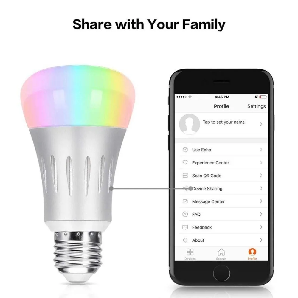 Умная лампа E27 WiFi лампочка эдисона совместима с Google Home & Alexa RGB Изменение цвета