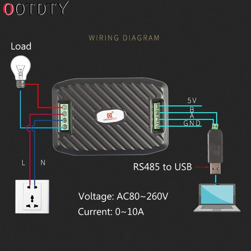 OOTDTY AC 100A Напряжение Ток Мощность Частота коэффициент мощности энергия RS485 Modbus